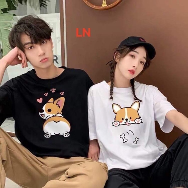 Áo đôi chó mèo in vàng LN11