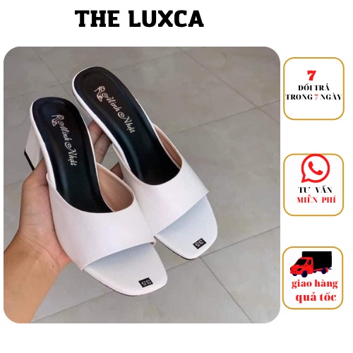 Dép cao gót 5cm Mã CH07 gót vuông,đế đúp, gót trụ, quai ngang,hở mũi,Nâu bò đơn giản, tinh tế cao 5P da mềm mũi tròn
