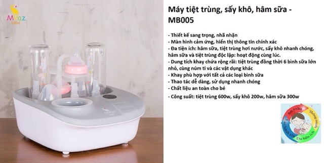 [MOAZ BÉBÉ ] MÁY TIỆT TRÙNG / SẤY KHÔ / HÂM SỮA - MB 005 - 3 CHỨC NĂNG TRONG 1