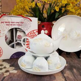 Bộ ấm chén gốm sứ Bát Tràng cao cấp cực đẹp.
