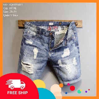 Quần Short Jean Nam Phối Sướt Cá Tính Phong Cách