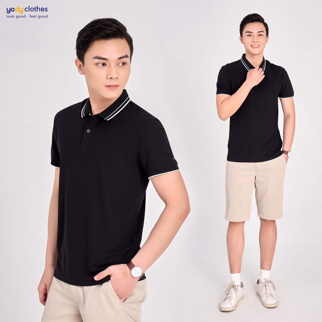 Áo polo nam vải hàu YODY phối bo nam tính, thanh lịch, không nhăn  APM5119