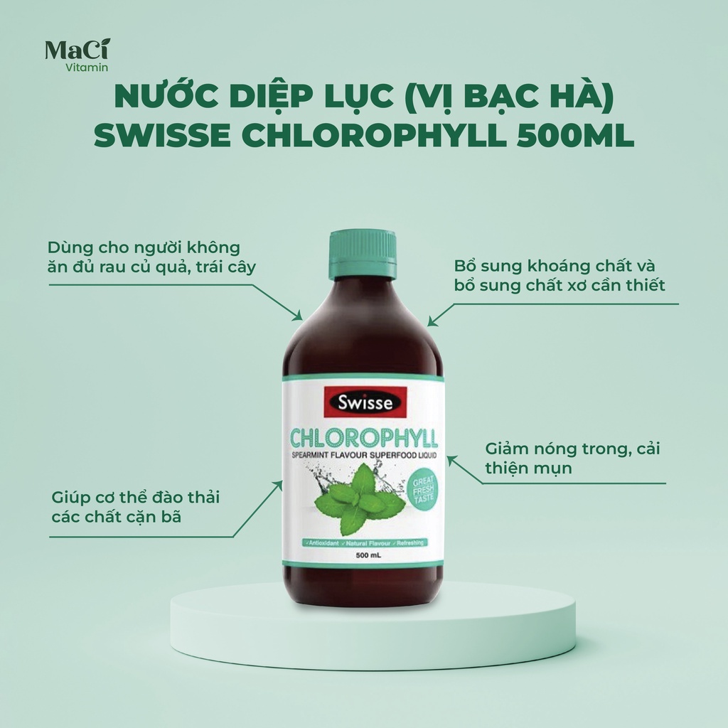 Nước diệp lục Swisse Chlorophyll Bổ sung vitamin, bổ sung chất xơ 500ml MaCi