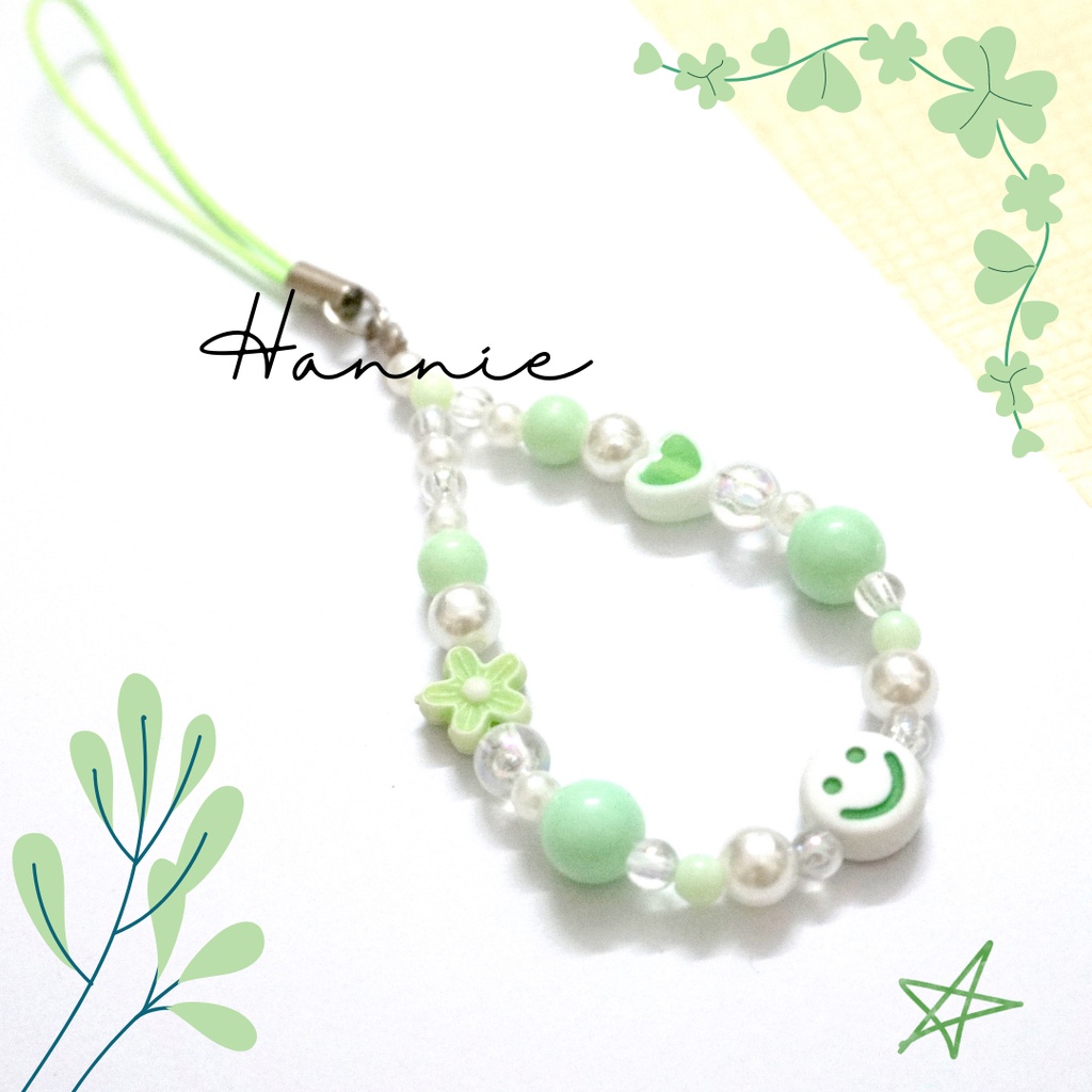 (Đỏ/Tím/Cam/Hồng/Xanh/Vàng) Móc khóa hạt trai mặt cười - Phụ kiện dây treo điện thoại túi xách balo chìa khóa handmade