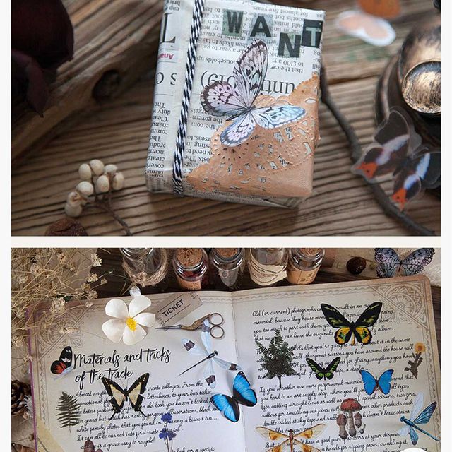 Set 40 sticker trang trí Bullet Journal, điện thoại hình bướm S44 Taro Stationery