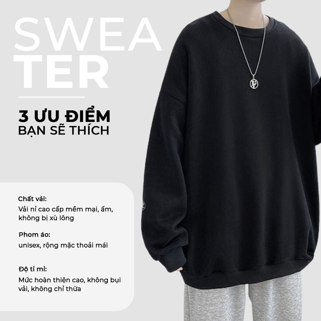 Áo Sweater Nỉ Bông Nam, Nữ Basic Form Rộng Unisex Màu Trắng SWT 900