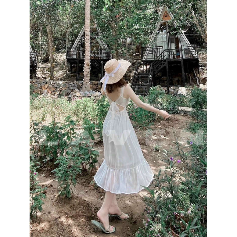 VÁY MAXI TRẮNG tiểu thư cột nơ lưng đuôi cá sẵn mút vải đẹp,hàng chuẩn shop