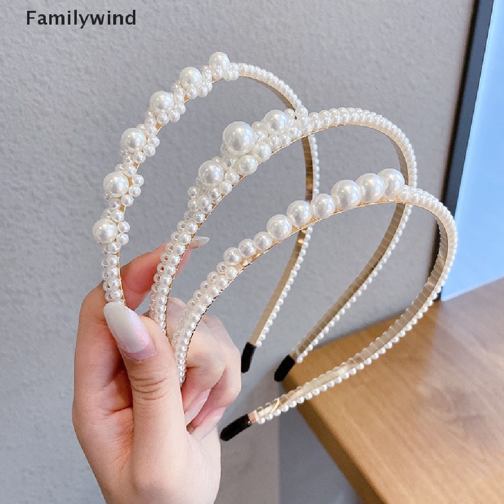 Familywind &gt; Băng Đô Hoa Thắt Nơ Đính Ngọc Trai Nhân Tạo Handmade Phong Cách Hàn Quốc Cho Nữ