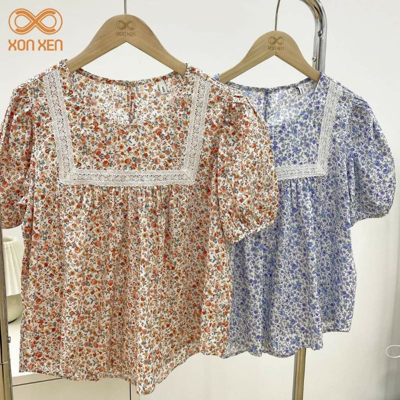 Áo kiểu nữ áo kiểu hoa nhí ren tay phồng style bánh bèo XONXEN SHOP freesize mã 253