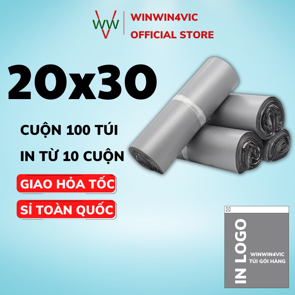 Túi Đóng Hàng Niêm Phong Cao Cấp size 20x30 Màu Xám Bạc WINWIN4VIC Gói Hàng Niêm Phong Tiện Lợi, Combo 100 Túi 1 Cuộn