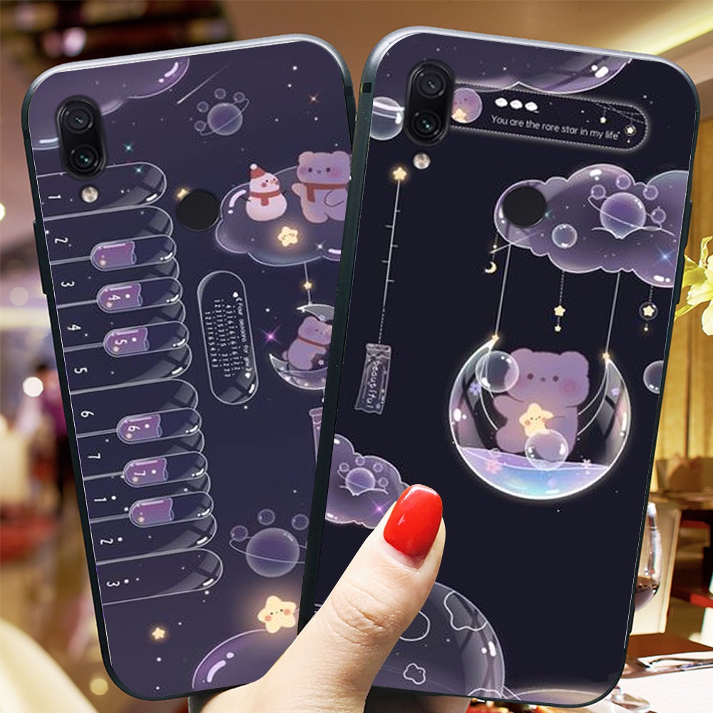 Ốp lưng điện thoại xiaomi redmi 7 bộ gấu tím may mắn