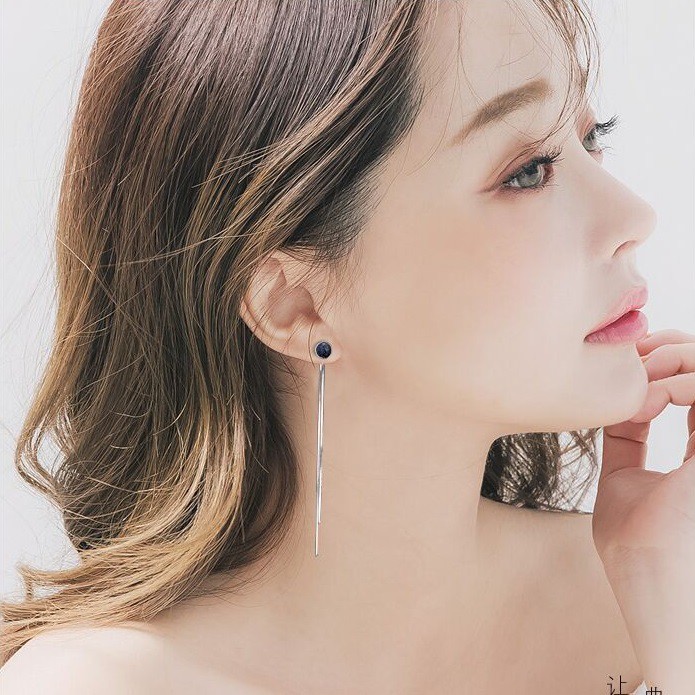 Khuyên tai dài mảnh tua rua màu bạc sang trong tinh tế phong cách Hàn quốc cho nữ KT-64