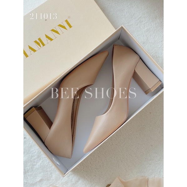 BEESHOES - GIÀY CAO GÓT DA MỀM MŨI NHỌN - GIÀY CAO GÓT ĐẾ TRỤ CAO 5CM CÓ SẮN MÀU ĐEN - BE - KEM 211013