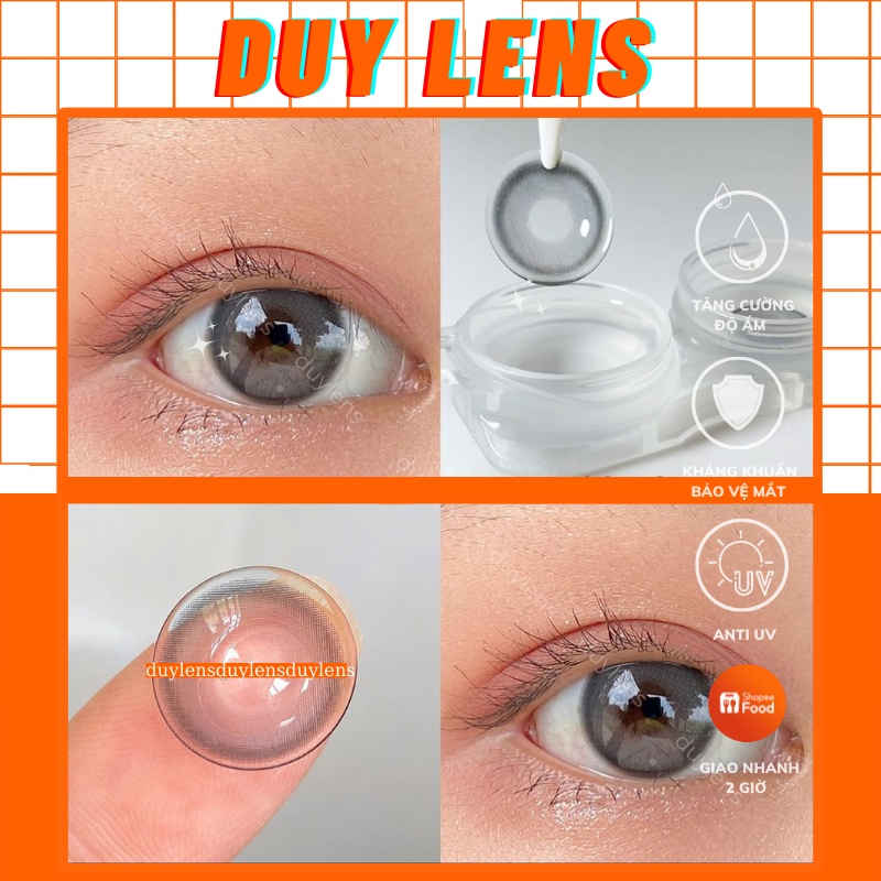 Kính áp tròng xám tro WITTY GRAY - Lens 0 độ chính hãng Hàn Quốc 14mm hạn 1 năm