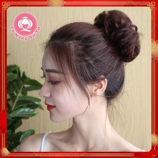 Tóc giả búi xù CAO CẤP. Búi tóc tự nhiên giống tóc thật, dây chun buộc tiện lợi