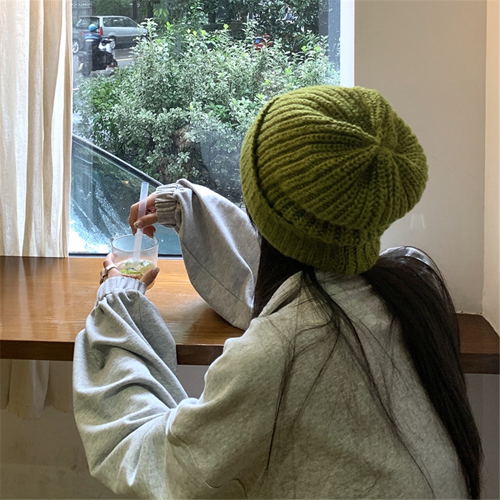Mũ len dáng rộng màu trơn thiết kế đơn giản thời trang mùa đông mới