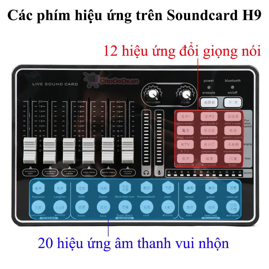 Sound card H9 tiếng Anh Autotune Bluetooth - Bộ thu âm livestream chuyên nghiệp xử lý âm thanh cực hay