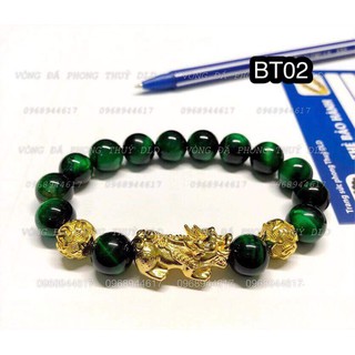 đá thạch anh mắt hổ xanh lá mix bi tiền ( tỳ hưu )