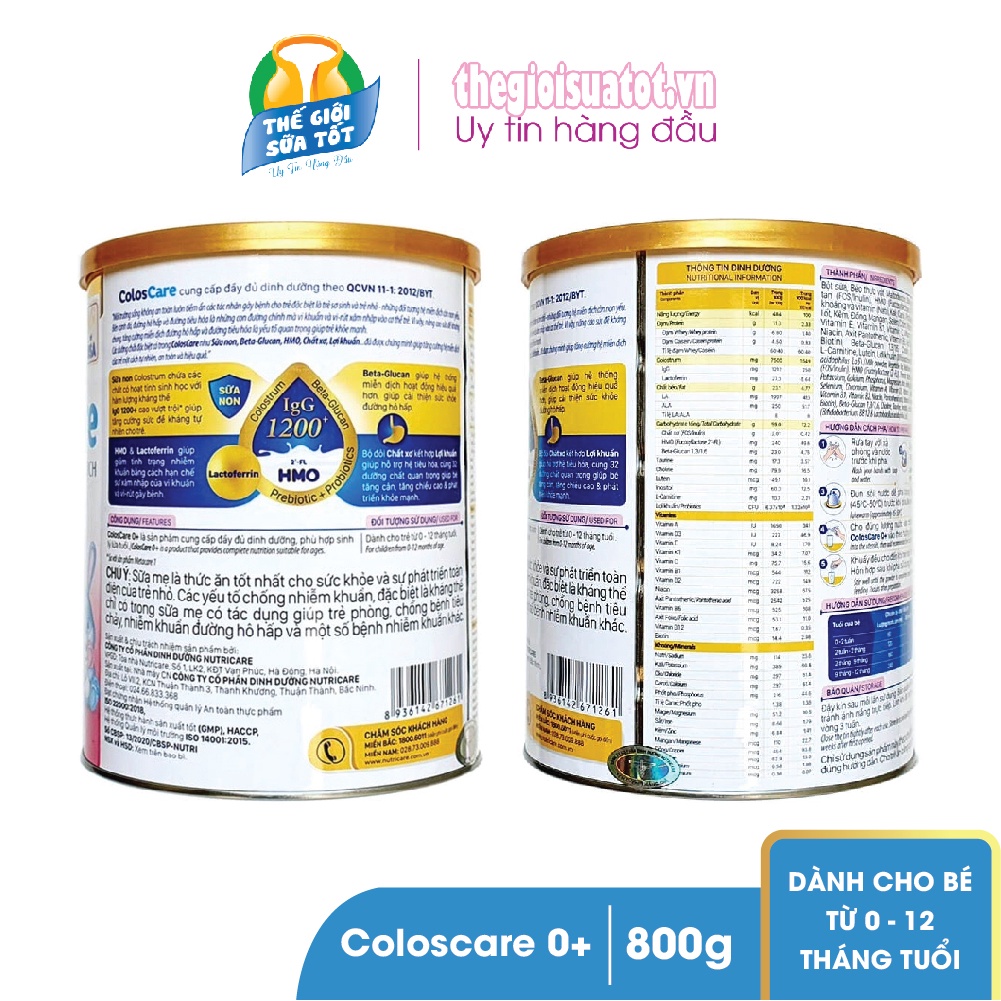 Sữa bột ColosCare 0+ (800G) - Sữa Dinh Dưỡng Tăng Cường Miễn Dịch Cho Trẻ