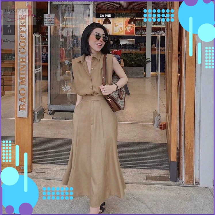 Set Áo Sơ Mi Kèm Chân Váy Màu Da Thanh Lịch, Trẻ Trung, Cá Tính, Chất Lụa Cao Cấp Dày Mềm Mịn, Mát, Bền Đẹp