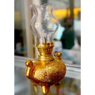 Đèn Dầu Sứ Kim Sa Vàng Cao 16cm