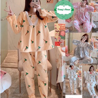 Đồ Ngủ Tay Dài Thu Đông- Đồ Bộ Pijama Chất Liệu Nhung Tăm Cho Nữ Hàng Cao Cấp Xuất Hàn MSP446