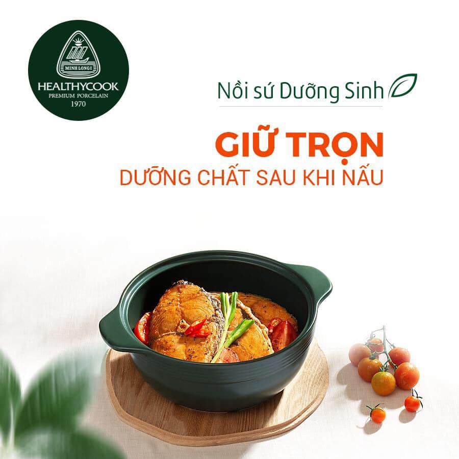 Nồi kho hấp luộc tiềm Sứ Dưỡng Sinh thân bầu Vesta 2 Quai 400ml , 850ml, 1,2L, 2L , 3L HealthyCook Minh Long I, Việt Nam