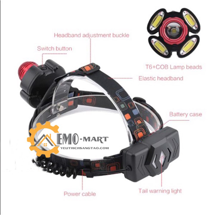 💥 Đèn Pin Đeo Trán 💥 BH 12 THÁNG, Hợp Kim Nhôm, 5 Led Siêu Sáng, Pin Sạc - FULL BOX