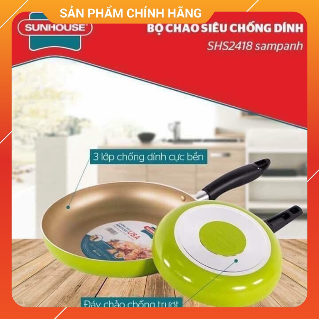 Combo Chảo Chống Dính SUNHOUSE 18-24 cm Cao Cấp - Siêu Chống Dính CT18 CT24 - Chính Hãng