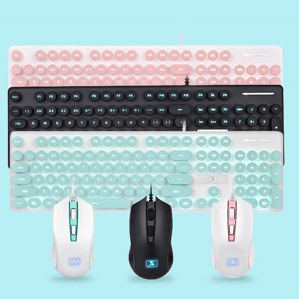 Combo bàn phím + chuột bán cơ N518, phím tròn chơi game có đèn LED siêu xinh