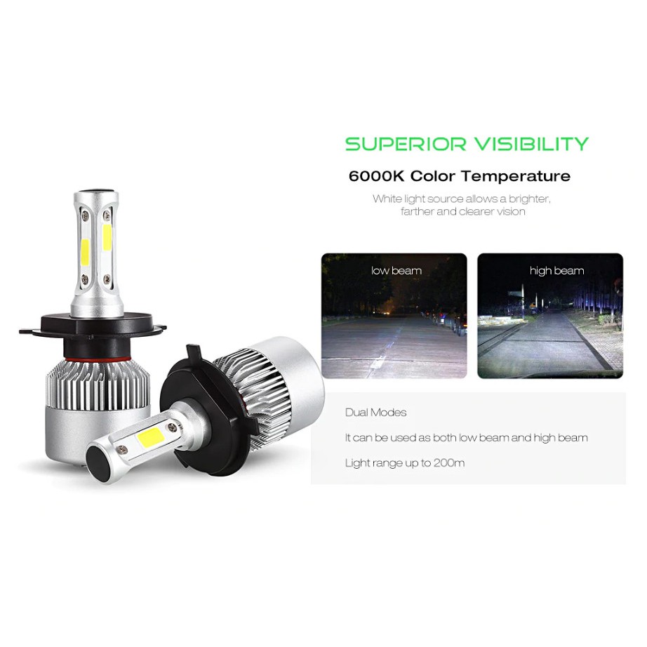 Đèn Led Headlight S2 siêu sáng Ô tô, xe máy (Bộ 2 đèn - Chân đèn H4) - Home and Garden