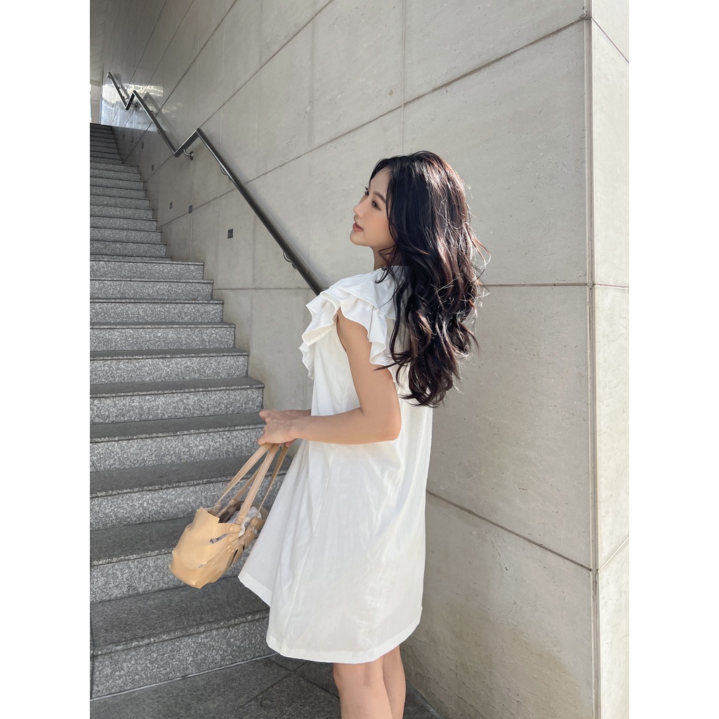 YU CHERRY | Đầm nữ bèo cổ V có nút giữa, Ruffle Neck Tank Dress YD147
