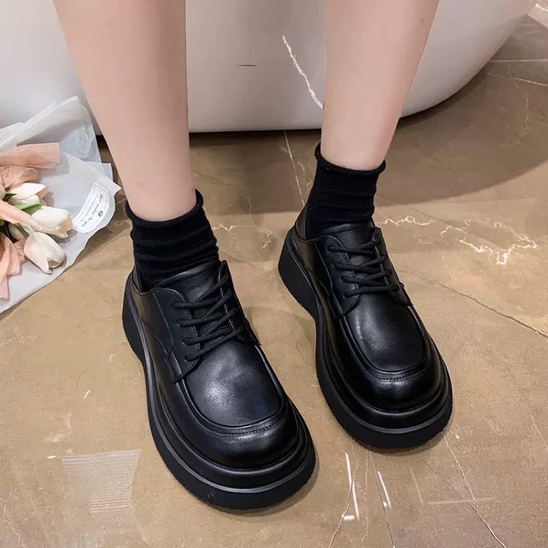 (HÀNG CÓ SẴN) 509 Giày oxford buộc dây da mềm mũi tròn đạp gót 5cm BIG SIZE 40-42