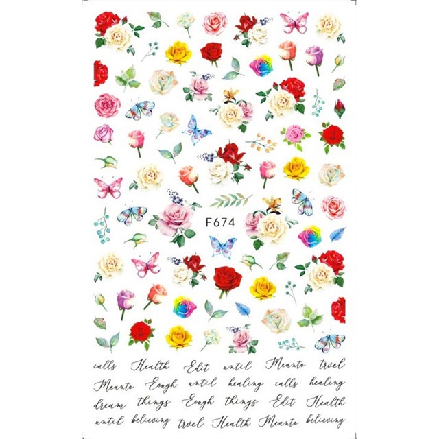 Miếng Dán Trang Trí Móng Tay Hình Hoa Hồng Và Bướm Màu Sắc Retro
