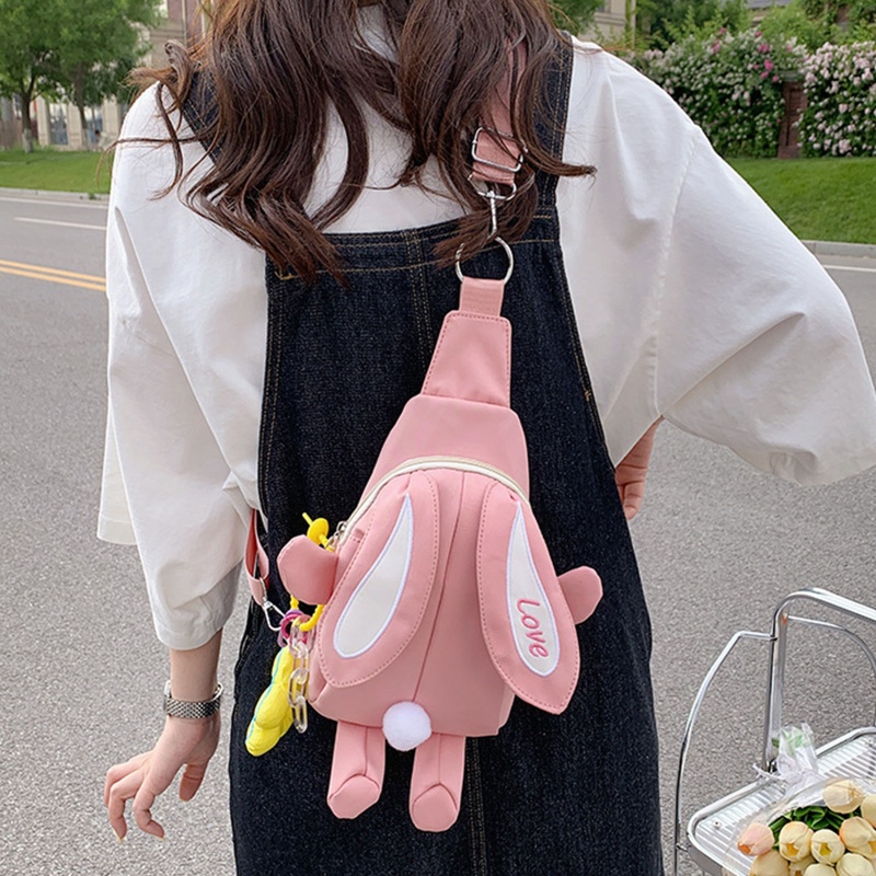 Túi Đeo Chéo Vải Canvas Hình Thỏ Dễ Thương Cho Nữ