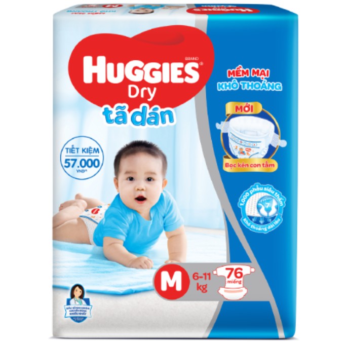 Tã dán Huggies M76 mẫu mới cho bé từ 6 - 11kg