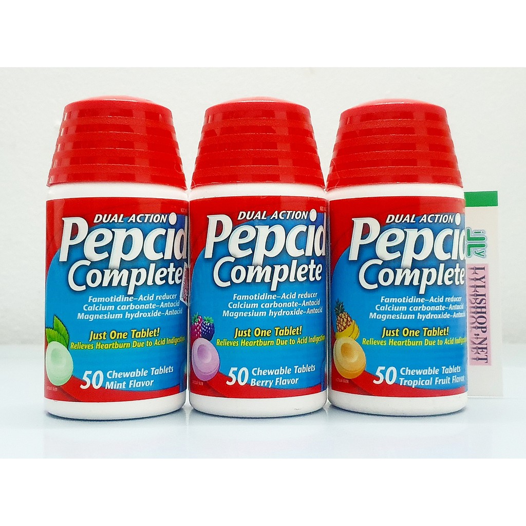 Kẹo Ngậm Vị Trái Cây Đủ Mùi Pepcid Complete của Mỹ chai 50 viên