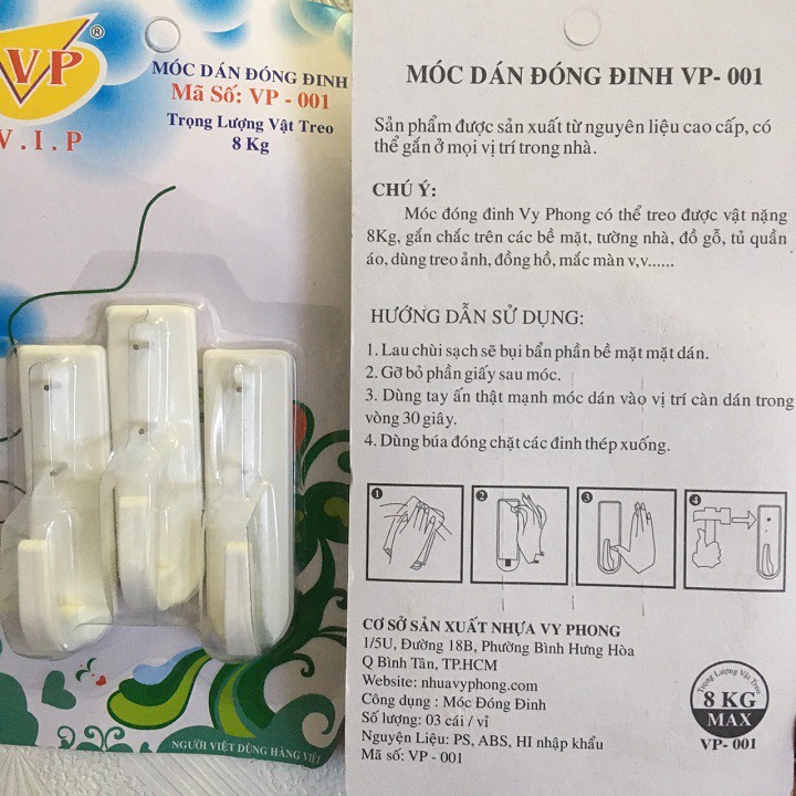 MÓC DÁN TƯỜNG ĐÓNG ĐINH CHỊU LỰC 8KG - 000242-2