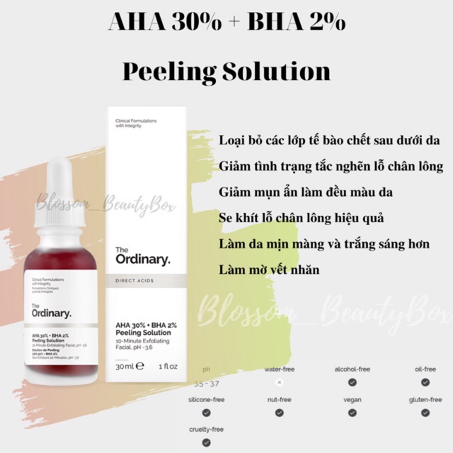 Tẩy da chết hoa học Peel da The Ordinary AHA 30% + BHA 2% Peeling Solution