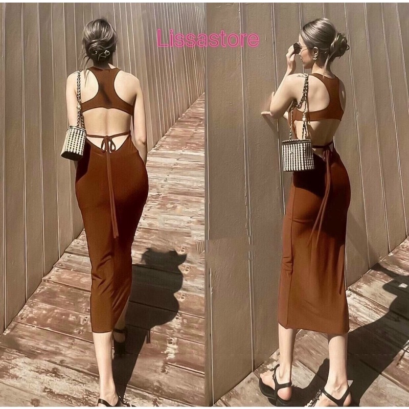 Đầm body ba lỗ dáng dài khoét lưng sexy năng động cá tính 015