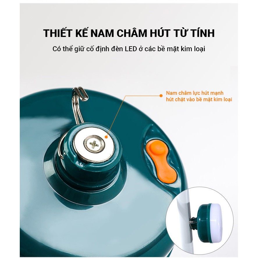 Bóng đèn LED sạc tích điện C12 đầu hút nam châm lực hút mạnh, chống nước, có móc treo tiện lợi, 3 chế độ sáng tùy chỉnh