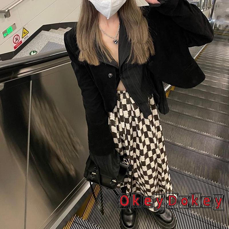 Áo sơ mi dài tay cổ bẻ gài nút màu đen phong cách cổ điển thời trang cho nữ