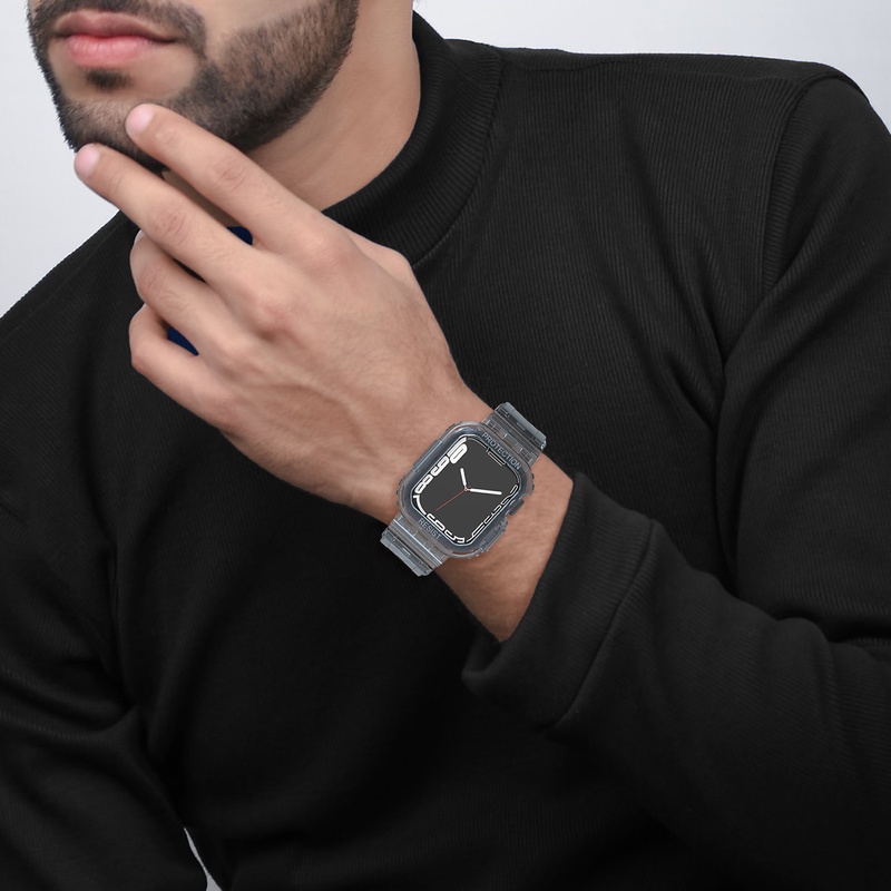 Dây đeo và ốp nhựa trong suốt thích hợp cho Apple Watch dòng 7 6 SE 5 4 44mm 3 2 45mm 40mm