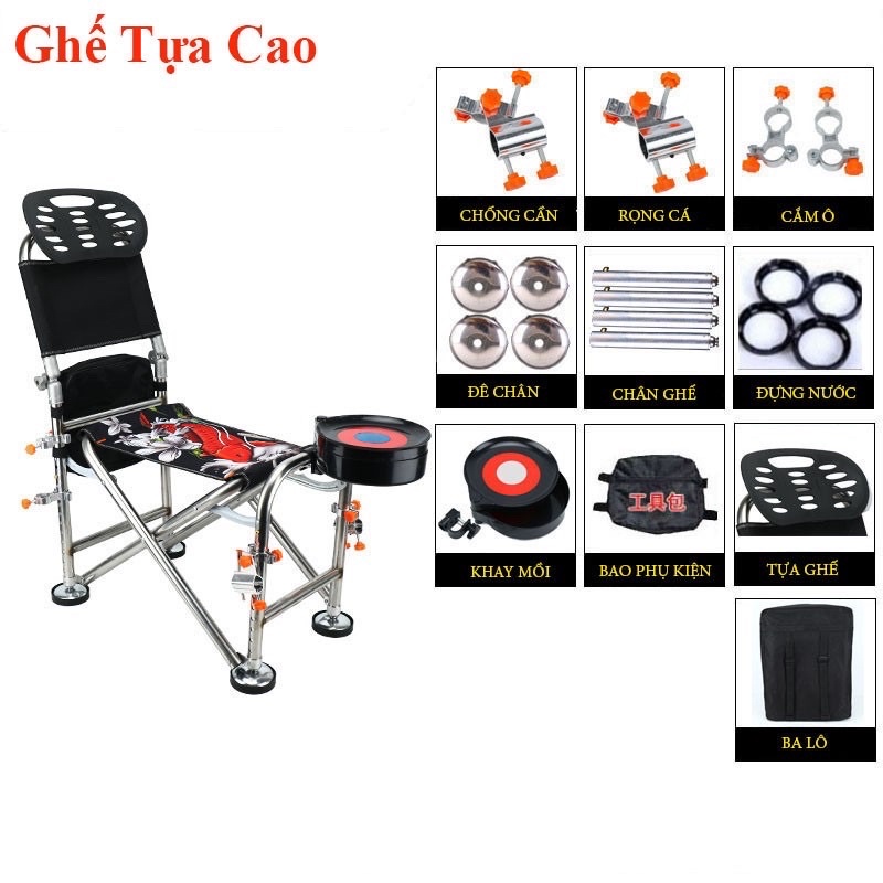 Ghế câu đài ghế câu cá địa hình full phụ kiện KK-10