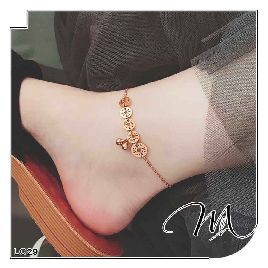 Lắc chân nữ chuông Titan 5 đồng tiền phối lục lạc tài lộc - Măng’s House LC29