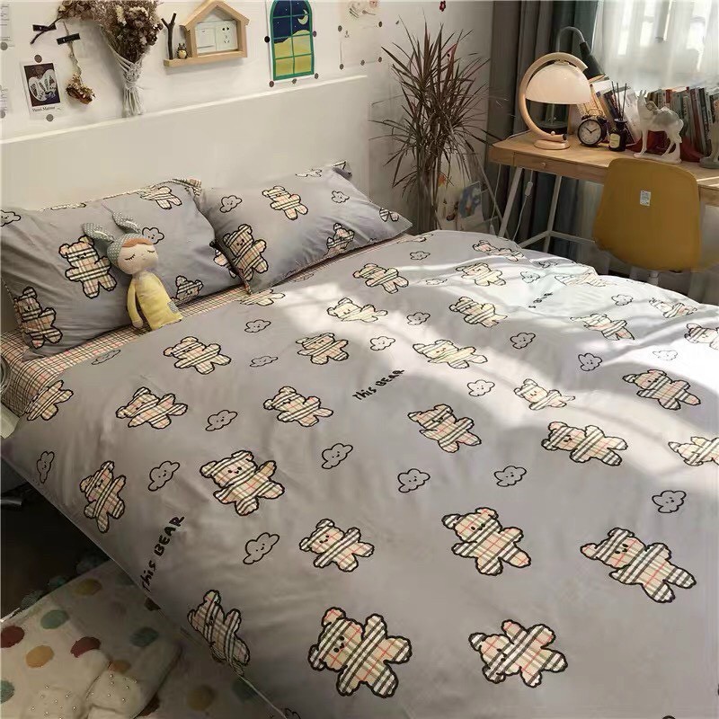 Bộ chăn ga gối Cotton poly M2T bedding Gấu xám BBR, vỏ chăn mền, drap nệm và 2 vỏ gối | BigBuy360 - bigbuy360.vn