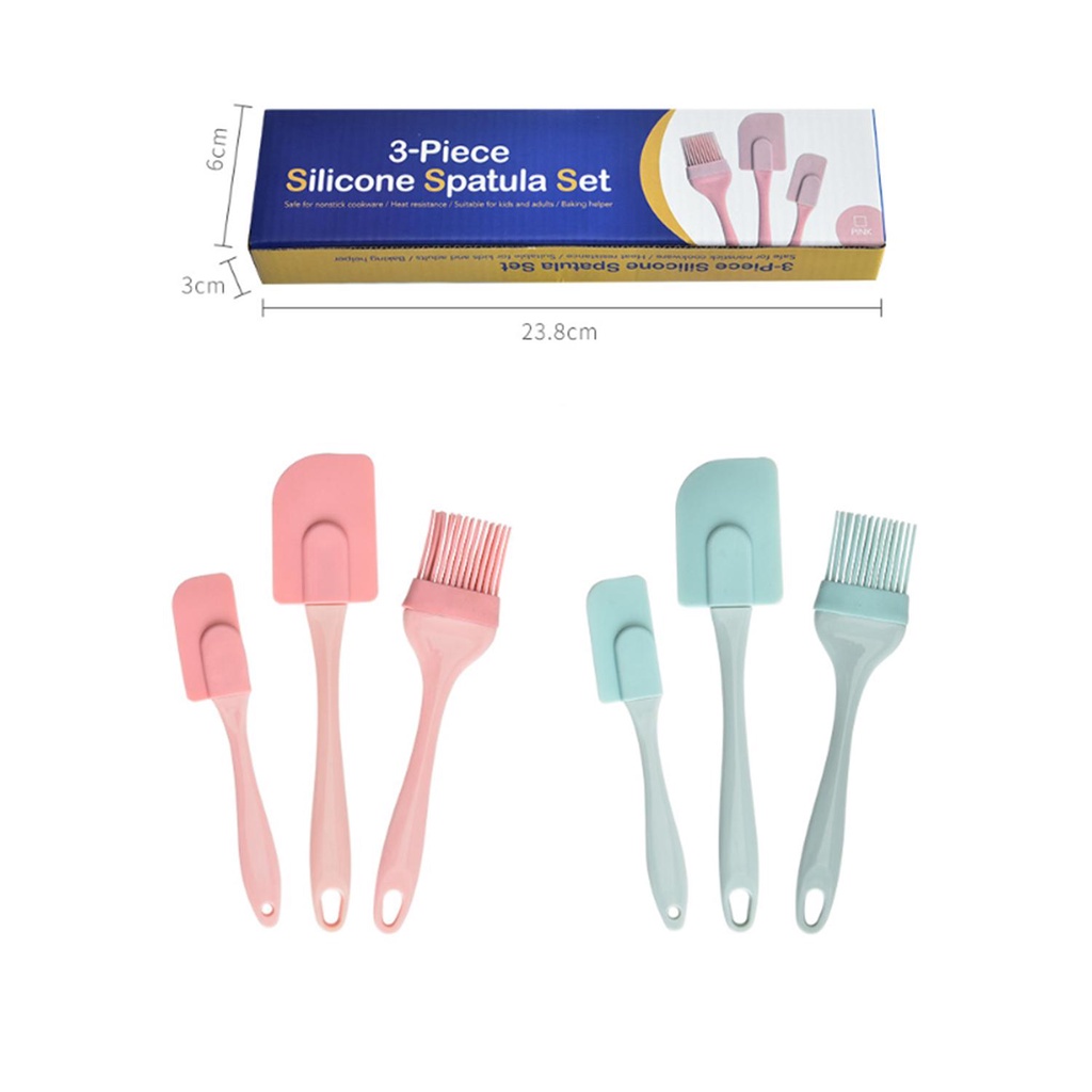 Bộ 3 Cọ Silicone Quét Dầu Màu Xanh Lá / Hồng Thiết Kế Đơn Giản Hiện Đại Tiện Dụng