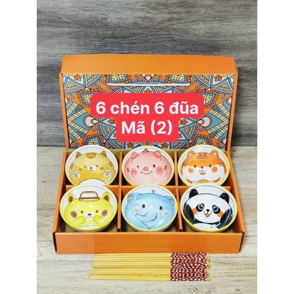 Set hộp 6chén+6 đũa hoa văn,làm quà tặng sang trọng