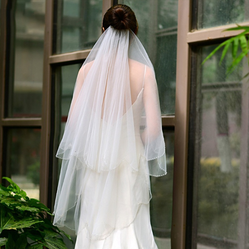 Mạng Che Mặt Cô Dâu 2 Tầng Lấp Lánh Cắt Lược Với Hạt Pha Lê