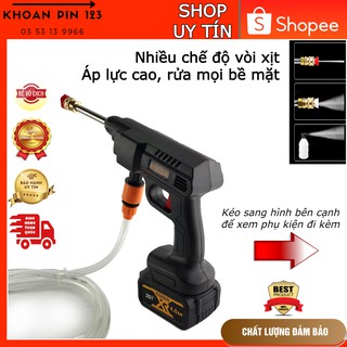 Máy rửa xe dùng pin 10 cell nhiều chế độ có kèm bình xịt và ống nước Khaison dùng tưới cây, rửa xe, rửa điều hòa